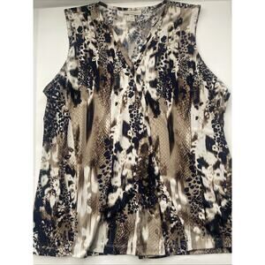 Dana Buchman V Neck Loose Flow Animal Sleeveless Top. Casual Classic Career Top